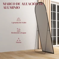 HOMCOM Espejo de Pie Cuerpo Entero de Aleación de Aluminio Espejo de Pared con 2 Formas de Uso Arqueado 60x1,5x165 cm Negro(m-6)