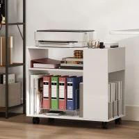HOMCOM Mueble para Impresora con Ruedas Compartimentos Superiores Estantes Abiertos 70x36x60 cm Blanco(m-7)