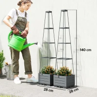 Outsunny 2 Pack Raised Garden Bed with Trellis, Plastic Outdoor Planter Box with Removable Drainage Tray(m-3)