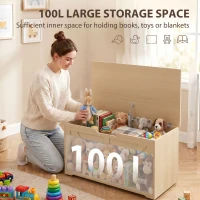 HOMCOM 100L Home Storage Box, with Safety Hinge - Nature Wood Finish(m-4)