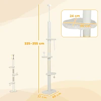 PawHut 225-255 cm Adjustable Cat Climbing Tower with Sisal Scratching Posts, 2 Hanging Play Balls and Anti-Tip Strap, Beige(m-3)