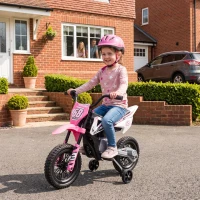 AIYAPLAY Kids Electric Motorcycle, 12V Ride On Motorbike with Training Wheels, Soft Start, Suspension, Music for 3–6 Years, Pink(m-14)