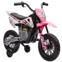 AIYAPLAY Kids Electric Motorcycle, 12V Ride On Motorbike with Training Wheels, Soft Start, Suspension, Music for 3–6 Years, Pink(m-1)