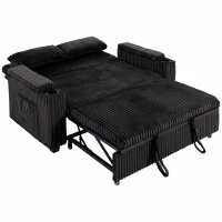HOMCOM 2 Seater Sofa Bed, Pull Out Sleeper Sofa w/ Adjustable Backrest, Storage Armrests, Cup Holders, Side Pockets, Black(m-1)