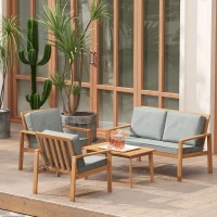 Outsunny 4-Piece Wooden Garden Furniture Set with Cushions - Teak(m-9)