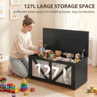HOMCOM 127L Home Storage Box, with Safety Hinges - Black Wood-Effect(m-4)