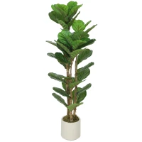 HOMCOM Plante artificielle intérieure 120 cm Figuier lyre arbre artificiel avec pot en plastique et tronc en bois massif, vert(m-12)
