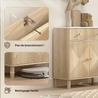 HOMCOM Buffet, meuble de rangement cannelé avec plateau effet marbre, 2 tiroirs, 2 portes, étagère réglable, 77x30x80cm, chêne(m-7)
