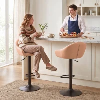 HOMCOM Bar Stools Adjustable Heights Breakfast Bar Stools Backrest Armrests Set of 2, Brown(m-2)