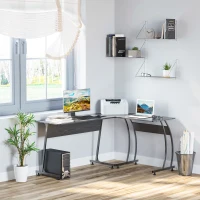 HOMCOM Mesa de Computadora en Forma de L Escritorio para Estudio Oficina Minimalista Moderno con Gran Espacio 112,5x152x74 cm Negro(m-10)