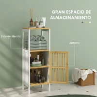 HOMCOM Columna de Baño Mueble Auxiliar de Baño con 1 Estante Abierto 1 Puerta y 1 Estante Ajustable 32x30x90,5 cm Natural(m-4)