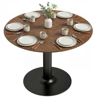 HOMCOM Table à manger ronde pour 4-6 personnes, table de cuisine avec large plateau et base en acier, Ø 110 x 78 cm, marron(m-12)