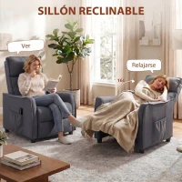 HOMCOM Sillón de Masaje Reclinable con Reposapiés 2 Zonas de Masaje Asiento de Muelles Bolsillos Tapizado en Lino Gris(m-5)