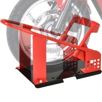 HOMCOM Motorcycle Wheel Chock 8-15.5 cm Metal Motorbike Holder Pre-Drilled Holes For Truck And Trailer(m-1)