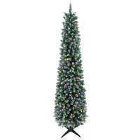HOMCOM Schmaler Schneebedeckter Weihnachtsbaum mit 170 bicolor-LEDs 180 cm 351 schwer entflammbare Zweige 11 Modi Fernbedienung Grün(m-8)