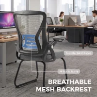 HOMCOM Office Chair, Ergonomic Desk Chair No Wheels with Mesh Backrest and Steel Legs for Home Conference Room, Dark Grey(m-4)
