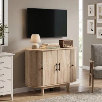 HOMCOM Buffet salon, meuble de rangement ovale avec 4 portes et étagère réglable, 90 x 40 x 76 cm, chêne(m-10)