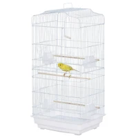 PawHut Gabbia per Uccelli Portatile con Maniglia, Vassoio Estraibile e Porte, Voliera per Pappagallini con Posatoi in Legno, Altalena e Ciotole per Cibo, 46.5x35.5x92cm, Bianco(m-11)