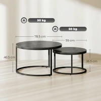 HOMCOM Set of Two Wood-Effect Stacking Tables - Black Wood Grain(m-3)