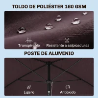 Outsunny Sombrilla de Terraza de Aluminio 2x1,3x2,5 m Parasol de Jardín Rectangular con Función de Inclinación Café(m-4)