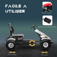 HOMCOM Kart à pédales pour enfant siège réglable 3 positions frein à main enfant de 5 à 12 ans blanc noir(m-5)