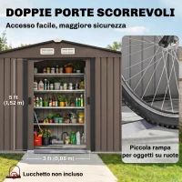 Outsunny Casetta da Giardino con 4 Prese d'Aria e 2 Porte Scorrevoli in Acciaio, 277x195x192 cm, Marrone(m-4)