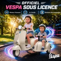 AIYAPLAY Moto Électrique Enfants sous Licence VESPA 6V 2 Places, Vitesse 3-5 Km/h, Démarrage Progressif, Crème(m-4)