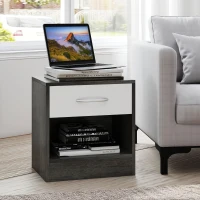 HOMCOM Set 2 Comodini Moderni con Ripiano Aperto e Cassetto, in Legno, 39x28x41 cm, Bianco e Grigio Scuro(m-8)