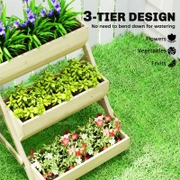 Outsunny 3 Tier Raised Garden Bed Wooden Elevated Planter Box Kit, 66L for Flower, Vegetable, Herb, 65x75x78cm, Green(m-4)