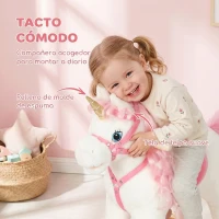 AIYAPLAY Caballito Balancín para Bebés Unicornio Sonidos de Cascos y Relinchos Boca y Cola Móviles 1-3 Años Blanco(m-6)