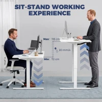 HOMCOM Standing Desk Memory Control Height Adjustable Desk 2 Cable Holes LED Display Sit Stand Desk White(m-4)