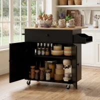 HOMCOM Kitchen Island with Drop Leaf, Rolling Kitchen Storage Trolley on Wheels with Drawer, Spice Rack and Towel Rack, Black(m-10)