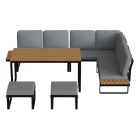 Outsunny Patio Furniture Set Modular Garden Sofa Set 6 Pieces with Dining Table for Outdoor Patio Grey(m-10)