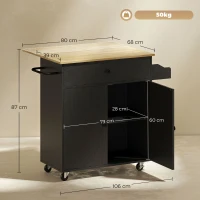 HOMCOM Kitchen Island with Drop Leaf, Rolling Kitchen Storage Trolley on Wheels with Drawer, Spice Rack and Towel Rack, Black(m-3)