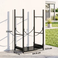 Outsunny Portalegna da Interno ed Esterno Rialzato a 2 Ripiani, Porta Legna da Ardere in Metallo con Supporti Rimovibili, Paletta, Scopa, Attizzatoio e Pinza, Capacità 70 kg, 44.5x29.5x73 cm, Nero(m-3)