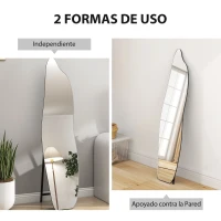 HOMCOM Espejo de Pie Cuerpo Entero sin Marco Espejo de Pie Forma Irregular con Soporte 40x4x160 cm Negro y Plata(m-5)