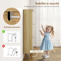 HOMCOM Meuble à chaussures, armoire à chaussures étroite, 3 tiroirs rabattables, porte haute brillante, 60x24x127cm, blanc(m-7)