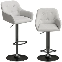 HOMCOM Set de 2 taburete de bar, scaune de bar din chenille, înălțime reglabilă, rotire 360°, spătar și suport pentru picioare, gri(m-1)