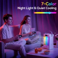 HOMCOM Portable Air Conditioner, 4-in-1 Mini Air Cooler with 4 Wind Speed, 2 Cool Mist, RGB 7 LED Light, White(m-6)
