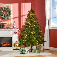 HOMCOM 1.8m 6ft Pre-Lit Christmas Tree Artificial Spruce Xmas Tree Warm White LED Holiday Décor with Metal Stand(m-8)