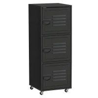 HOMCOM Rolling Storage Cabinet 3-Tier Mobile File Cabinet with Wheels & Metal Doors for Home Office, Living Room, Black(m-1)