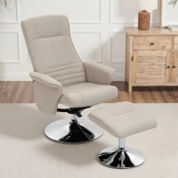 HOMCOM Fauteuil relax inclinable 135° pivotant 360° avec repose-pieds revêtement tissu beige(m-8)