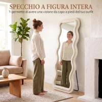 HOMCOM Specchio da Terra con Cornice Ondulata in Velluto e Vetro Temperato, 160x60 cm, Crema(m-5)