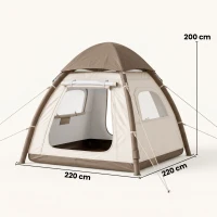 Outsunny Inflatable Camping Tent with Rainfly, 2-3 Man Air Tent 3000mm Waterproof Blow Up Tents, Cream(m-3)