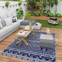 Outsunny Reversible Outdoor Rug with Carry Bag, Waterproof Plastic Straw Mat for Garden, Deck, RV, Picnic, Beach, Camping, 182 x 274cm, Dark Blue and White(m-10)