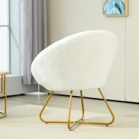 HOMCOM Poltroncina da Camera in Finta Pelliccia con Gambe in Metallo, 75x66x79 cm, Bianco(m-8)