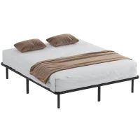 HOMCOM Cadre de lit 160 x 190 cm, lit 2 personnes en bois massif avec sommier à lattes et pied, rangement au-dessous, noir(m-12)