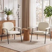 HOMCOM Set de 2 Fotolii din Chenilă cu Spătar Modelat, Crem(m-2)