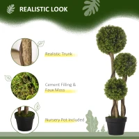 HOMCOM Decorative Artificial Trees Boxwood Ball Topiary Trees in Pot, UV-Cut Fake Plants for Home Indoor Outdoor Decor, 90 cm, Light Green(m-4)