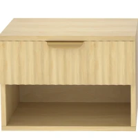 HOMCOM Floating Nightstands Set of 2, Modern Wall-Mounted Bedside Tables with Fluted Drawer and Open Shelf for Bedroom, Oak(m-13)